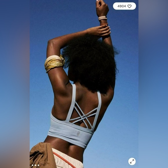 Free People Happiness Runs Strappy Back Crop Tank Blue NWOT XS/S or M/L - Picture 3 of 11